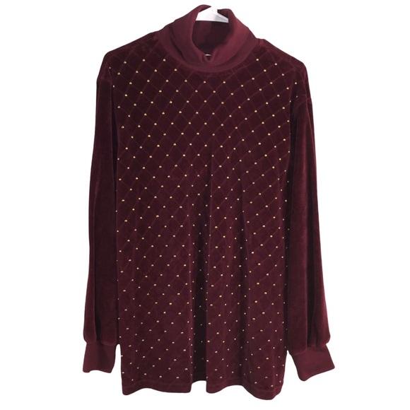 Vintage Tops - Vtg Quilted Studded Plush Velour Top